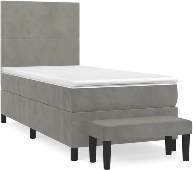 vidaXL Boxspringbett mit Matratze in Hellgrau, Hybridbett mit Taschenfederkern aus Samt, B/T/H: 100 x 200 x 118 cm - Bild 1