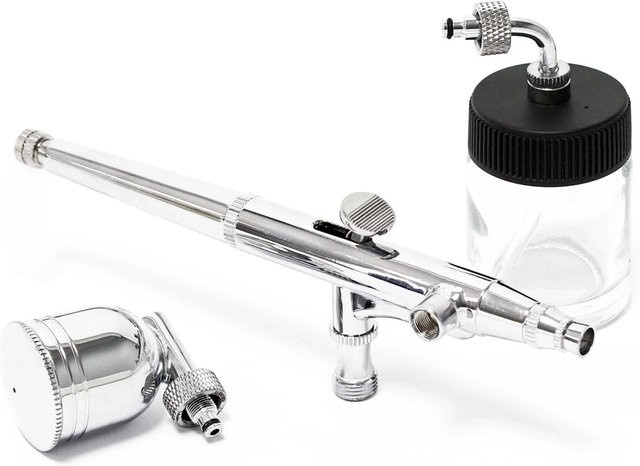Wiltec Airbrush Pistole Typ 134 Double Action Spritzpistole mit 0,3 mm Düse in Silber - Bild 1