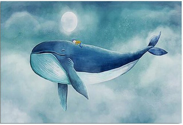 TPFLiving Poster Leinwand Blauer Wal mit schlafendem Kind Illustration Blau B: 20 cm, H: 30 cm - Bild 1