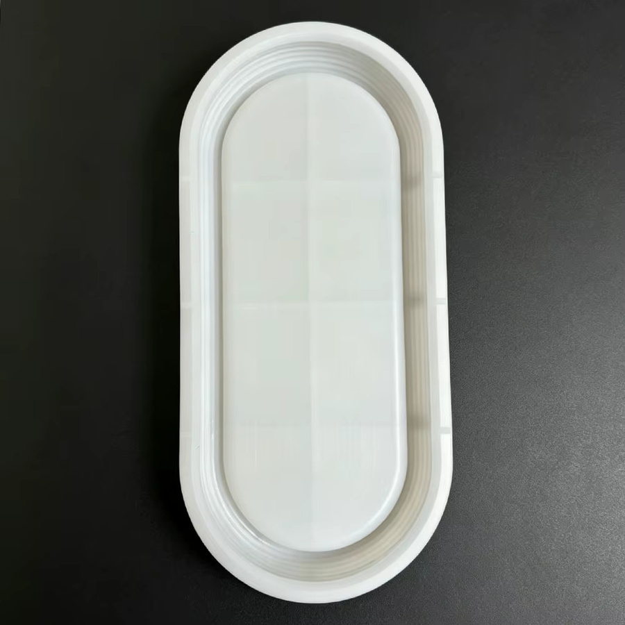 Minimalistische ovale Silikonform mit Streifen für DIY Ablagen aus Beton, Gips oder Epoxidharz in Weiß - Bild 3