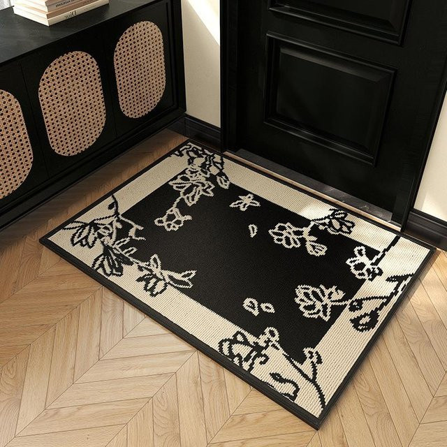 Schmutzabweisende Eingangstürmatte mit floralem Design in Schwarz, B/B: 80 x 50 cm - Bild 1