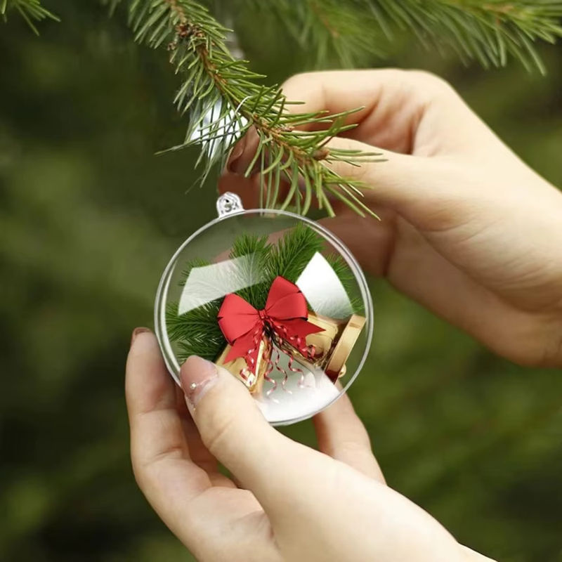 Set aus 20 bis 5 Stück transparenten Weihnachtsbaum Kugeln aus Kunststoff mit Schneemann und Schneeflocken als hängende Dekoration für dein Zuhause - Bild 5