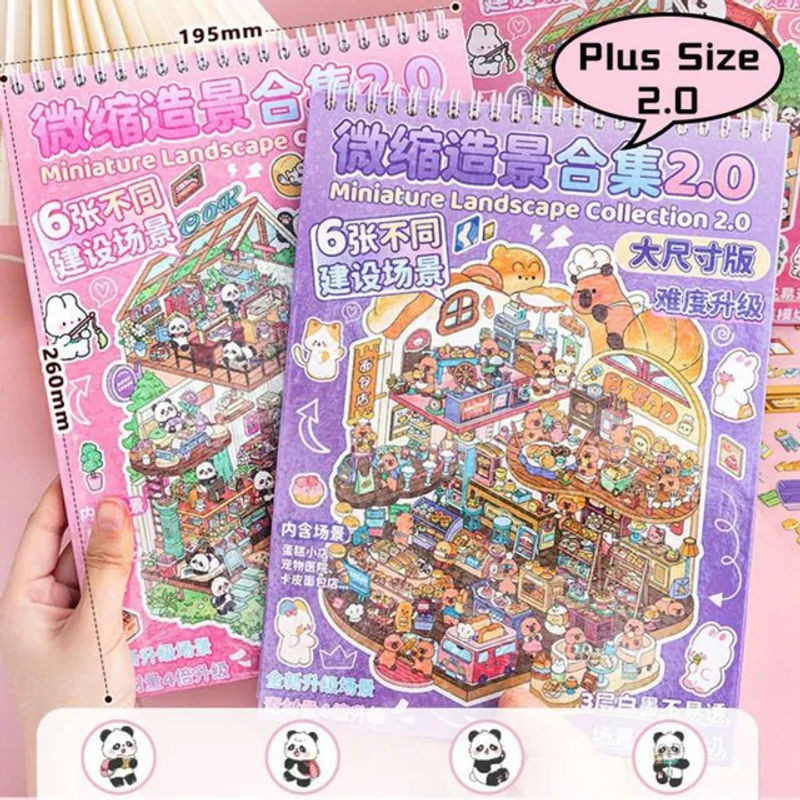 6-in-1 Miniatur-Landschaftsaufkleber-Kollektion Plus Size PET 3D-Landschaftsaufkleber mit Capybara in Pink und Mehrfarbig - Bild 1
