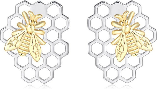 ZHOUYANG Ohrstecker, Biene & Wabe, Kupfer, beige, Damen - Bild 1