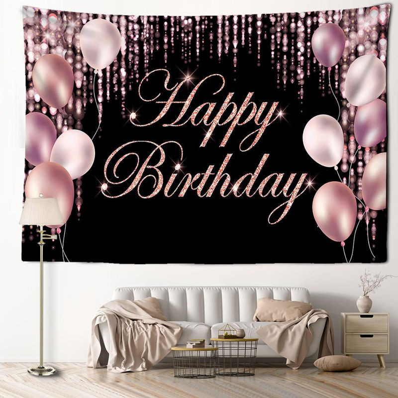 Super Six Happy Birthday Wandteppich im Bohemian Hippie Stil, Schwarz, B: 95 cm, H: 70 cm - Bild 1