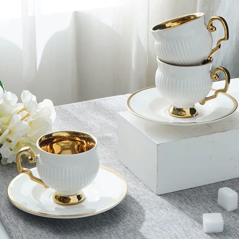 Exquisites Keramik-Teetassen-Set in Weiß mit 90 ml Fassungsvermögen im europäischen Stil - Bild 5