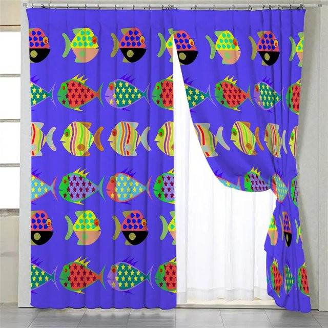 Yiran Furniture Einhorn Fenster Vorhang für Kinder mit Regenbogen Motiv, 2er Set, Blau/Mehrfarbig, B: 50 cm, H: 100 cm - Bild 1