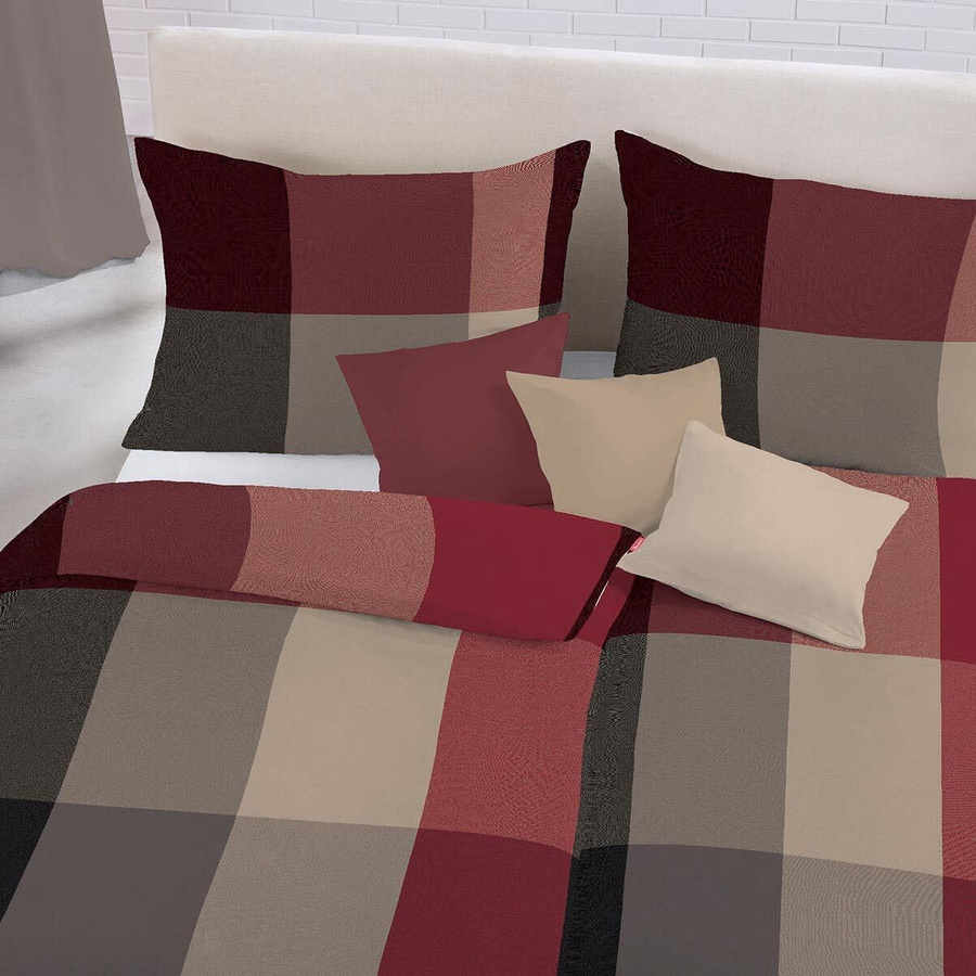 Fleuresse Lech Edelflanell Bettwäsche Karo Dunkelrot Anthrazit mit Bettbezug 200 x 220 cm und Kissenbezug 80 x 80 cm - Bild 1