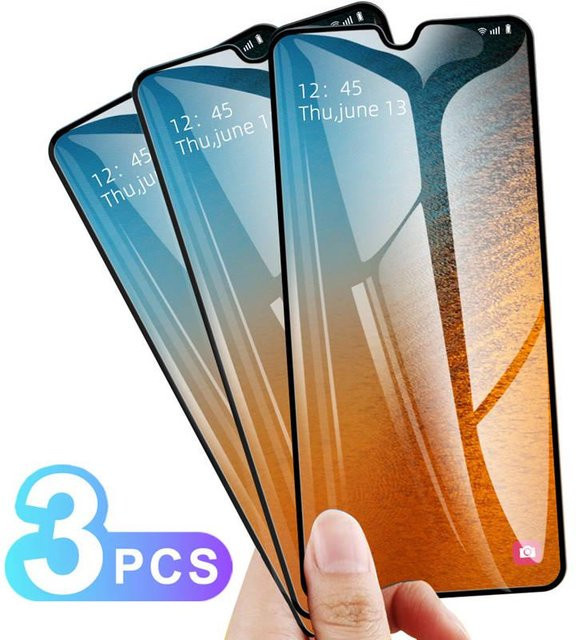 3er-Set Displayschutzfolie aus gehärtetem Glas für Samsung Galaxy A15 A52 A54 A55, iPhone 16 Pro, Xiaomi Mi 9, Redmi Note 12 13 14 15 und Huawei, Schwarz/Transparent - Bild 1