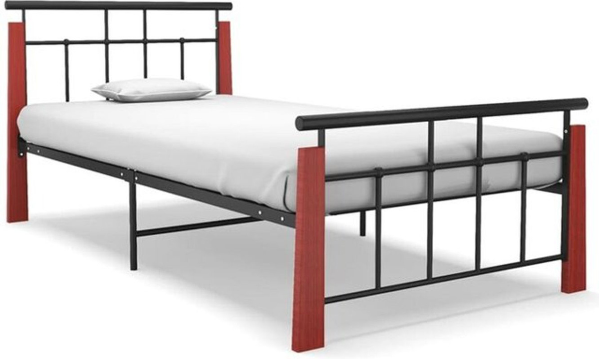 vidaxl Metallbett im Industrial Design aus Massivholz Eiche in Schwarz und Braun, B/T/H: 90 x 200 cm - Bild 1