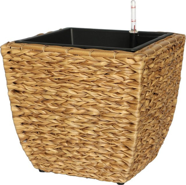 Pflanzkasten aus Polyrattan in Beige mit konischer Flechtoberfläche, B/T/H: 27,5 x 29,0 x 29,0 cm - Bild 1