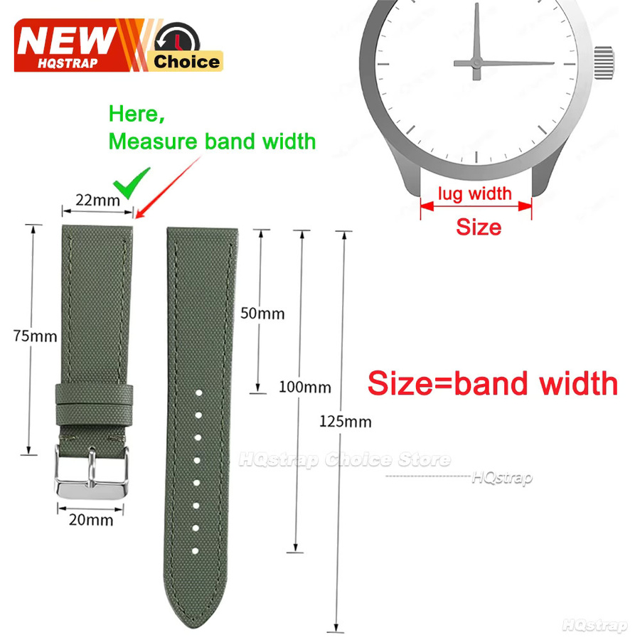 HQstrap Uhrenarmband Leder-Nylon, Schmetterlingsverschluss, Unisex - Bild 4