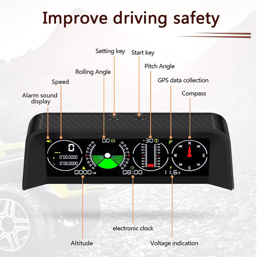 MAIMEIMI Multifunktions-Head-up-Display x90 GPS Tachometer mit Kompass und Neigungsmesser in Schwarz für Auto und Geländewagen - Bild 6