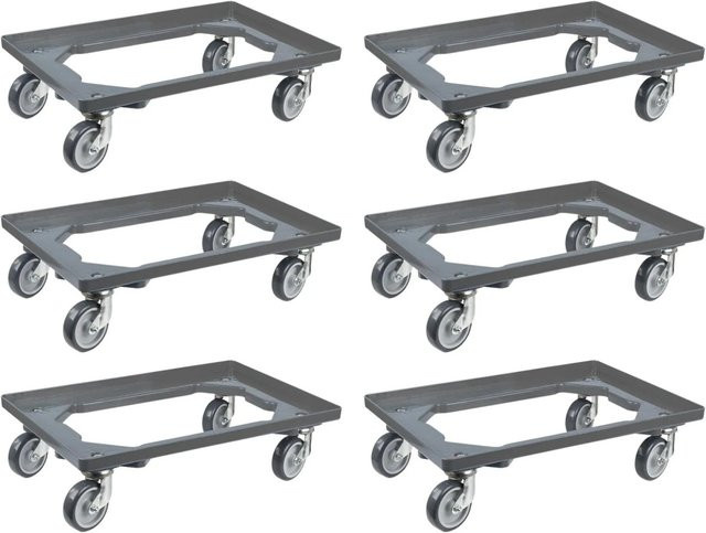 PROREGAL SparSet 6x Transportroller für Euroboxen 60 x 40 cm in Grau mit Gummirädern und offenem Deck, Traglast 300 kg - Bild 1