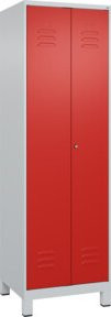 C+P Wäsche-Spind Classic PLUS mit 2 Abteilen, Füße, Zylinderschloss und 4 Fachböden, Grau/Rot, B/T/H: 195 x 60 x 50 cm - Bild 1