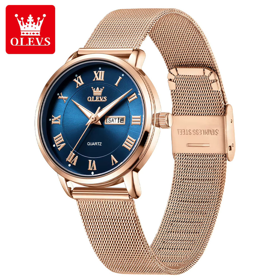 OLEVS Armbanduhr Quarz, Edelstahl, Roségold, Grün, Damen - Bild 2