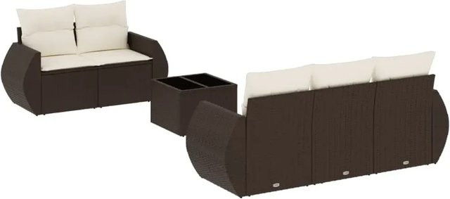 vidaXL 6-teilige Garten-Sofagarnitur aus Polyrattan in Braun mit Kissen und Stauraum - Bild 1