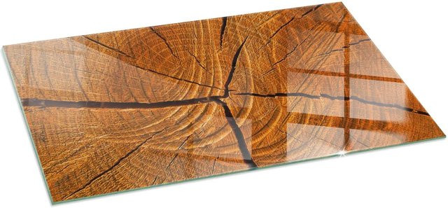Tulup Glasplatte für Kamin mit Holzmaserung in Orange, B/T: 140 x 70 cm - Bild 1