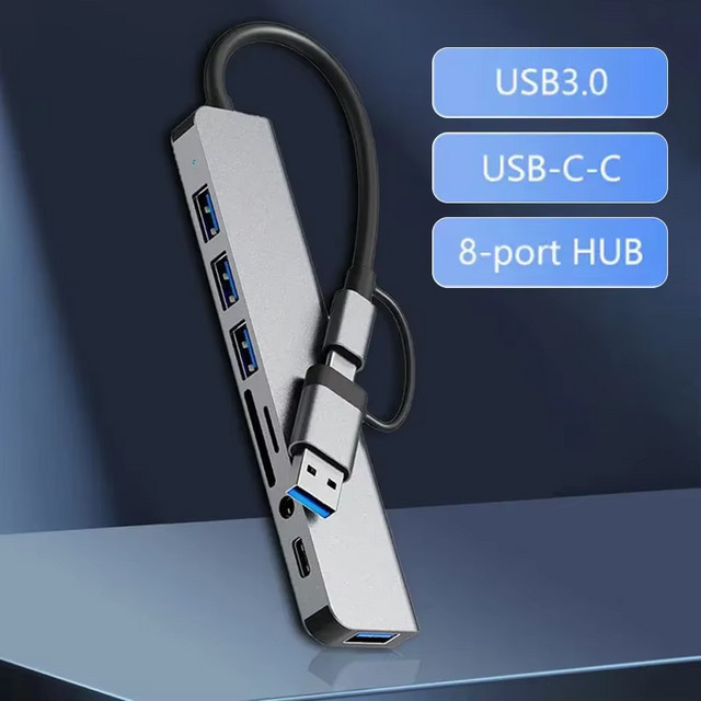 GGBEE 8-in-1 USB-C-Hub mit 4 USB-Anschlüssen, 1 USB-C-Anschluss sowie TF/SD-Kartenleser, kompatibel mit MacBook Pro - Bild 1