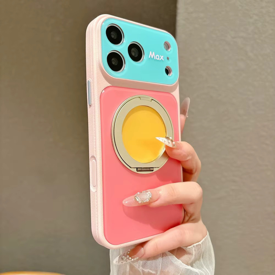 Xeber Schutzhülle mit magnetischem Ständer und Glas-Kameraschutzring für iPhone 17 16 15 Pro Max 14 13 in Gelb mit kabellosem Laden und stoßfester Abdeckung - Bild 1