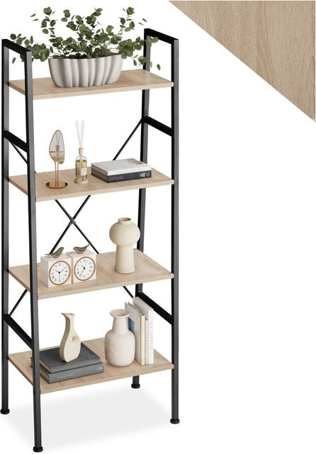 tectake Leiterregal Newcastle Industrial Style aus Holz und Stahl, Farbe Hell Eiche Sonoma, B/T/H: 57,5 x 35,5 x 139 cm - Bild 1