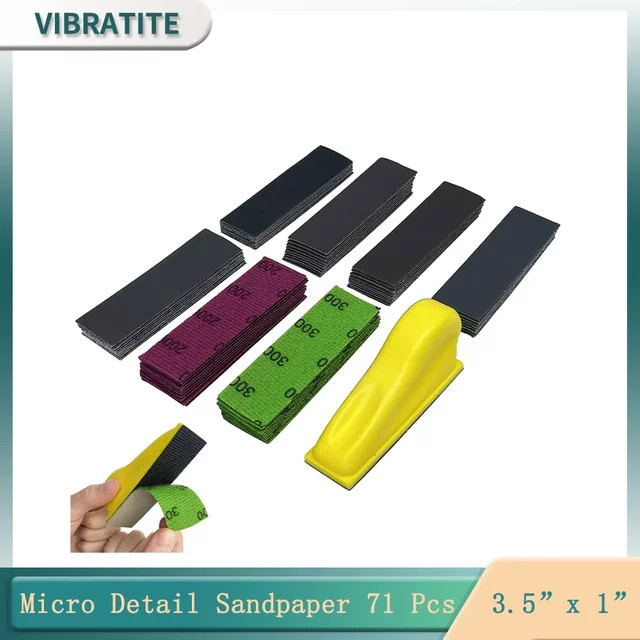 Vibratite 71-teiliges Mikro-Detail-Schleifpapier-Set mit Handschleifblock, Körnung 400–3000, Multicolor, B: 93 mm, T: 30 mm - Bild 1