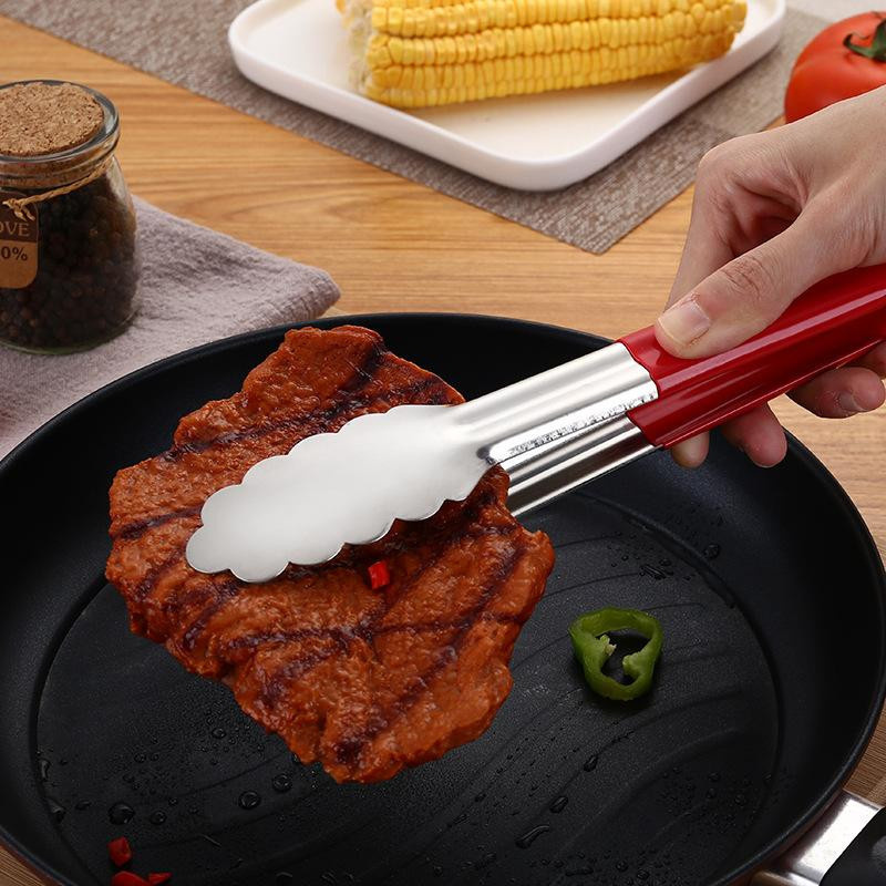 Yiran Furniture Grillzange aus Edelstahl mit Anti-Verbrühungs-Griff in Silber und Rot - Bild 3