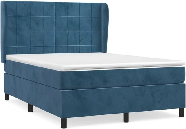 vidaXL Boxspringbett mit Matratze aus Samt in Dunkelblau, B/T/H: 140 x 190 x 128 cm - Bild 1
