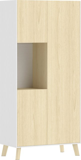 HOMCOM Küchenschrank Buffetschrank mit 3 Türen und offenem Fach, moderner Vorratsschrank mit verstellbaren Einlegeböden und Soft-Close-Funktion, Natur/Beige, B/T/H: 80 x 40 x 170 cm - Bild 1