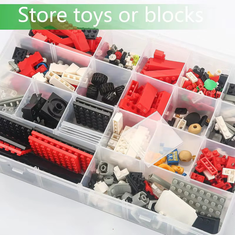 QIAO Organizer mit 24 Gittern aus transparentem Kunststoff mit verstellbaren Trennwänden für Schmuck, Bastelbedarf und Kleinteile - Bild 3