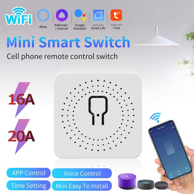 Tuya Smart WiFi Schalter RF433Mhz Relais Empfänger für 2-Wege Steuerung, Automatisierungsmodul 16A/20A in Weiß, kompatibel mit Tuya Smart App, Alexa und Google Home - Bild 1