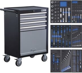 BGS Technic Werkstattwagen mit 4 Schubladen und 151 Werkzeugen in Schwarz und Multicolour - Bild 1