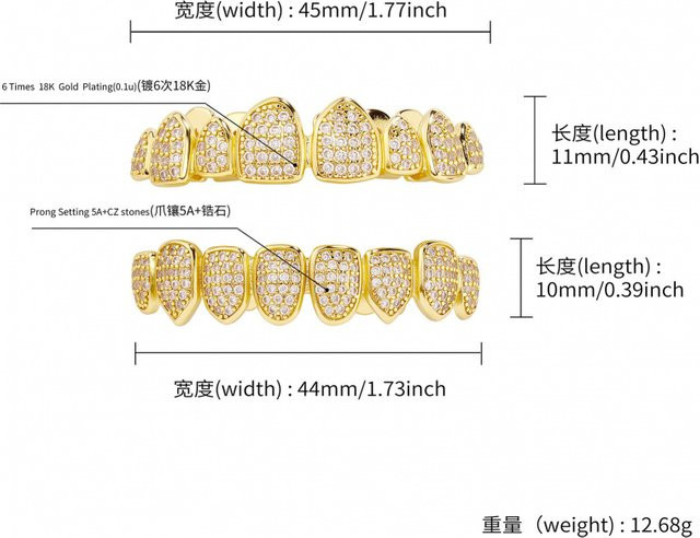 UOSU Zahnschmuck Zirkonia, Gold, Unisex - Bild 1