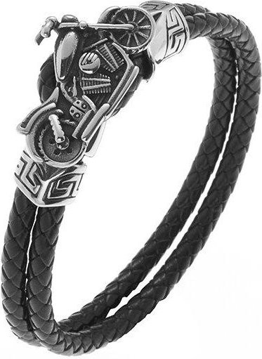 Lederarmband, handgeflochten, schwarz, grau, Herren - Bild 1