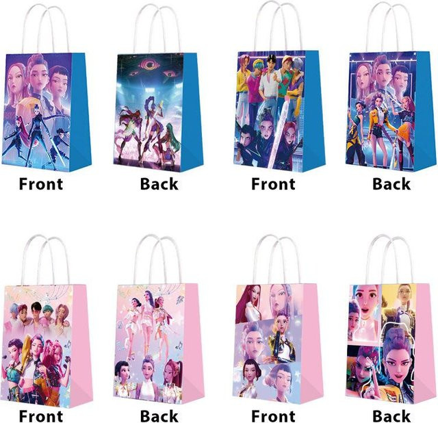 12 Stück K-Pop Dämonenjäger Cartoon Papiergeschenktaschen mit Henkeln in Multicolor für Süßigkeiten und kleine Geschenke - Bild 1