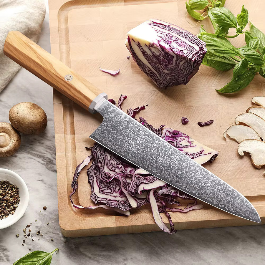 HUAYIGRAND Japanisches Kochmesser aus 67-Lagen Damaszenerstahl mit Holzgriff, 8,2 Zoll Chef Knife für Fleisch und Gemüse - Bild 2