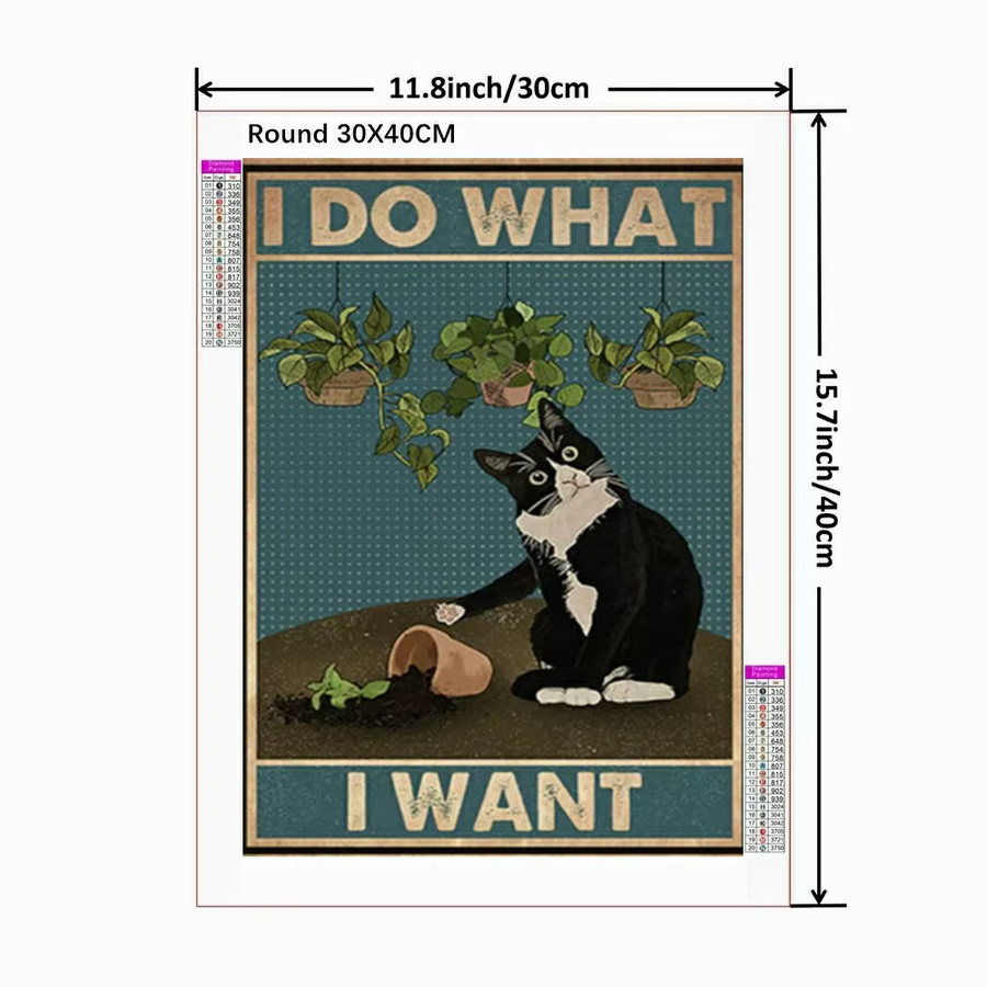 Potdemiel DIY Diamantmalerei Set Katze im Vintage-Stil mit runden Steinen, Multicolour, 5D Kreuzstich Kit zur Wanddekoration - Bild 2