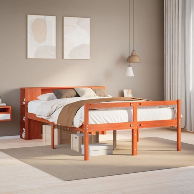 Massivholzbett aus Kiefer von Vidaxl in Braun im Landhausstil, B/T/H: 135 x 190 x 82 cm - Bild 1