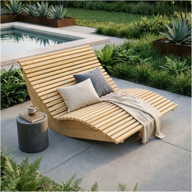 HOME DELUXE Wellenholzliege WOLGA aus Lärche in Braun, Breite: 60 cm, Höhe: 179 cm - Bild 1