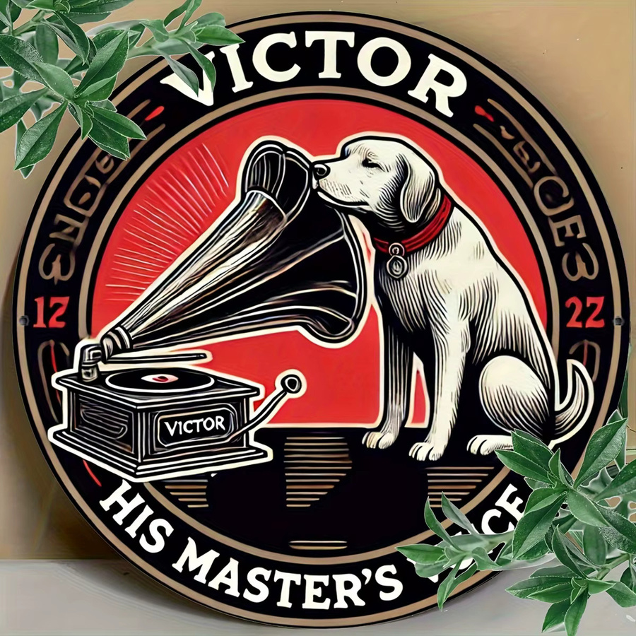 Potdemiel Vintage-Schild Victor's Master's Voice mit Hunde-Dekoration aus Metall, quadratisch, Mehrfarbig, B/H: 20 x 20 cm - Bild 3