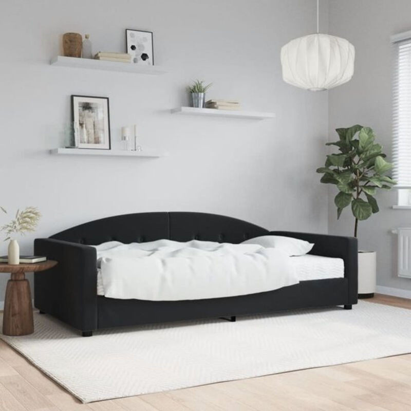 Vidaxl Tagesbett mit Matratze aus Samt und Metall in Schwarz, Modernes Polsterbett B/T: 100 x 200 cm - Bild 1