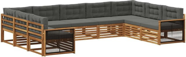 vidaXL Outdoor-Sofagarnitur in U-Form aus Akazienholz mit Kissen, Anthrazit und Natur - Bild 1