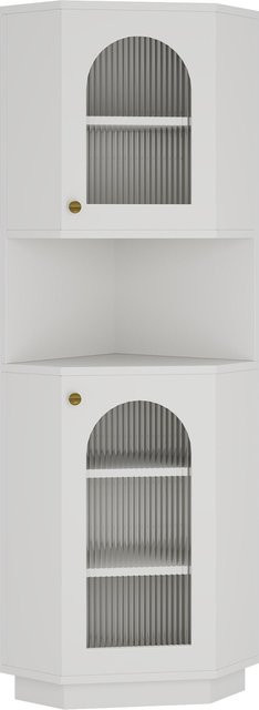 Moderner Eck-Badschrank in Weiß mit integrierter Lichtleiste und Glastüren, B/T/H: 45 x 45 x 166,5 cm - Bild 1