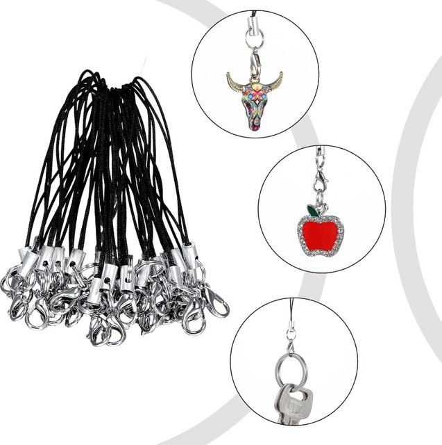 Lanyards mit geteilten Ringen und Karabinerverschlüssen in Schwarz für Telefon-Lanyards und Schlüsselanhänger, 10 oder 20 Stück - Bild 1