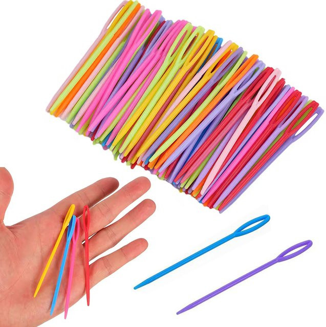 ZYF Bunte Kunststoff Nähnadeln mit großem Auge für DIY Stickerei und Häkeln, Farbe: Mehrfarbig, Länge: 7 cm - Bild 1