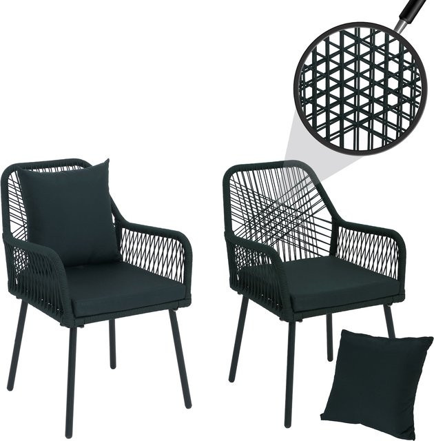 2er-Set Gartenstühle MCW-O12 aus Aluminium mit grünem Seilgeflecht und passenden Sitz- und Rückenpolstern in Grün - Bild 1