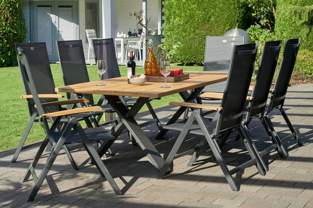 Hartman Xanadu Aruba Garten-Essgruppe aus Aluminium und Teakholz in Anthrazit mit 8 Klappstühlen und Teakarmlehnen, Tisch B: 220 cm, T: 100 cm - Bild 1