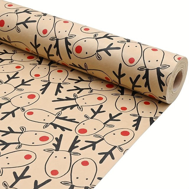 Weihnachts-Geschenkpapier Rolle aus Kraftpapier in Beige und Multicolour für Weihnachtsgeschenke und Party-Dekoration - Bild 1