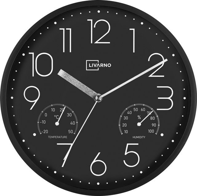 LIVARNO Wanduhr mit Thermo- und Hygrometer in Schwarz und Weiß, analoges Design mit Quarzwerk - Bild 1