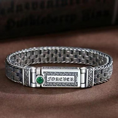 Herrenarmband Kupferlegierung, Silber, Smaragd, 20cm